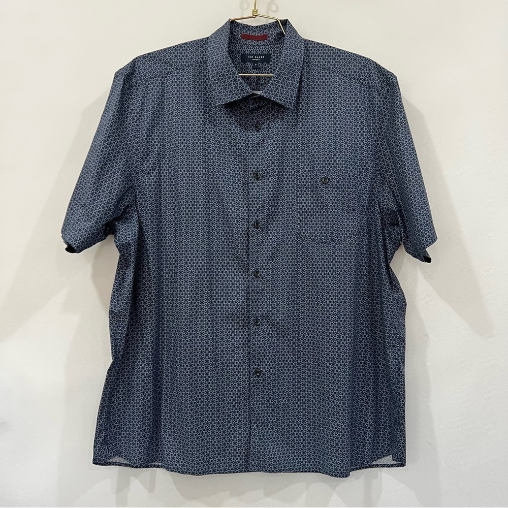 Ted Baker Blue Floral Shirt Button-Up Short Sleeve Navy Blue/White Size 7 (3XL)